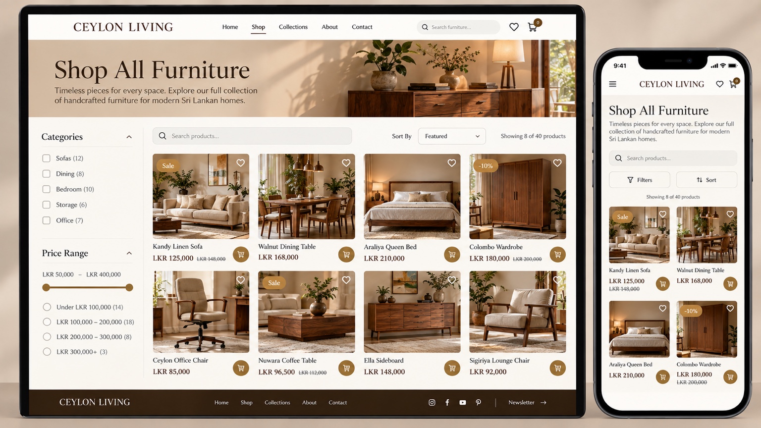 Product catalogue & filters illustrative UI concept