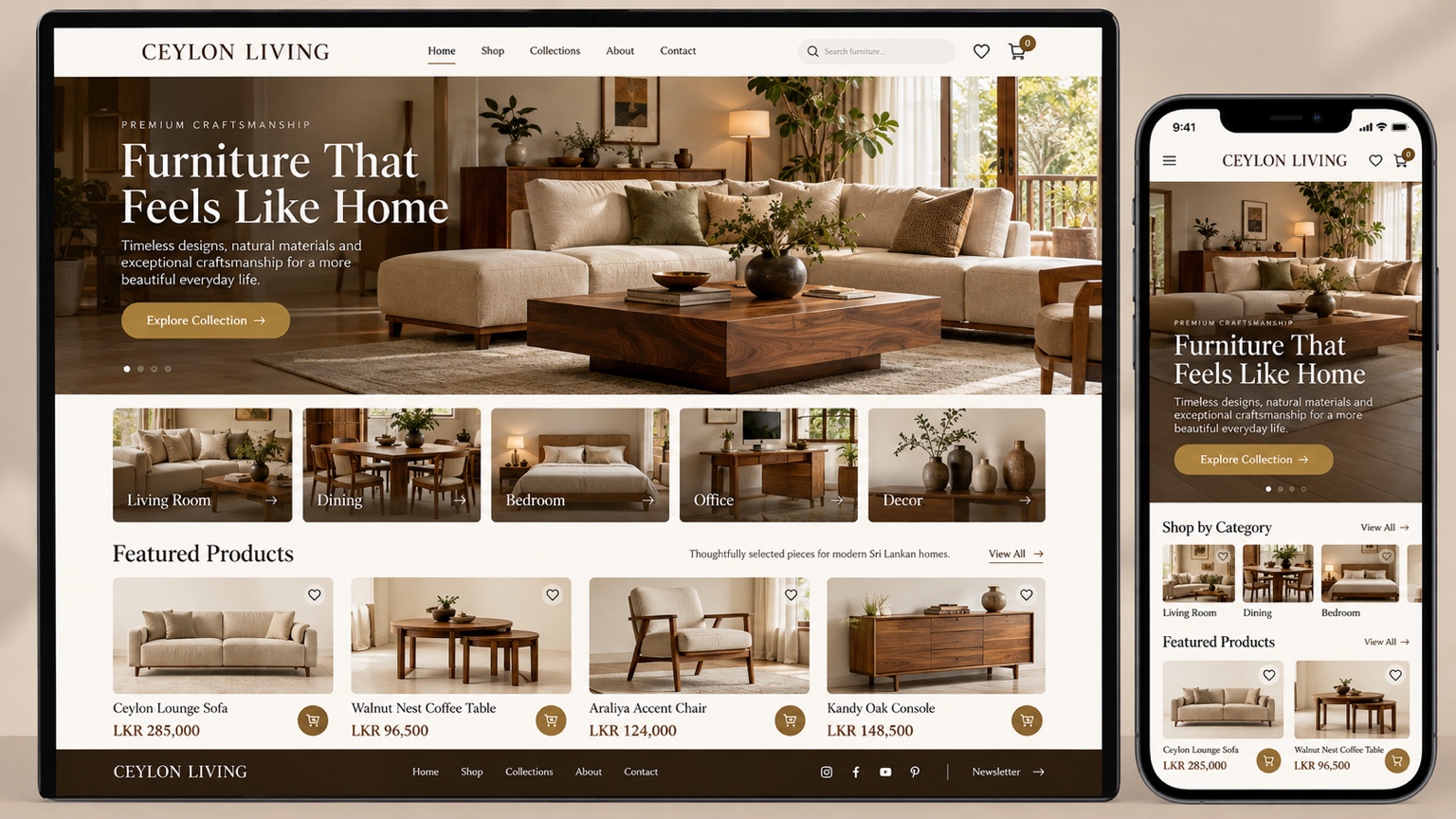 Furniture homepage & mobile experience illustrative UI concept